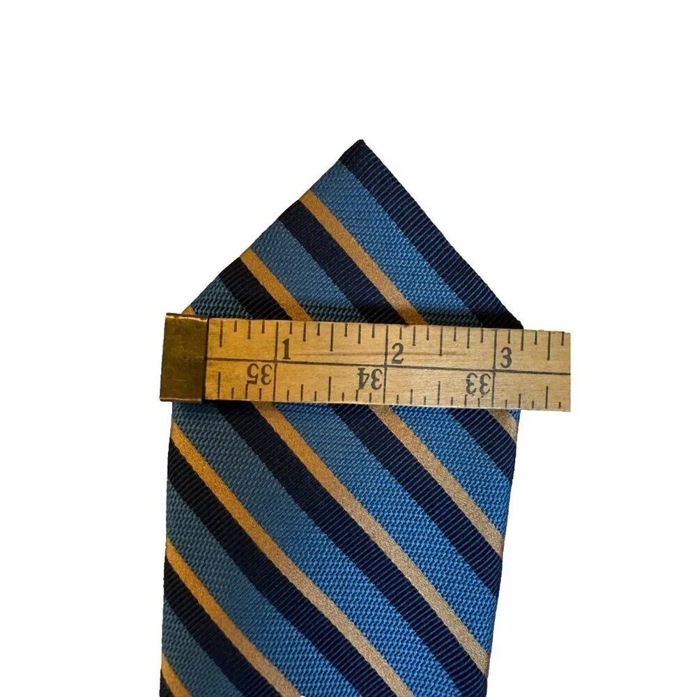 Paul Frederick Blue & Gold Striped Italian Silk Men's Classic Tie EUC